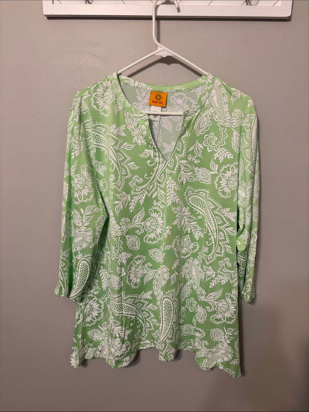Ruby Rd. Light Green Paisley V-Neck Tunic